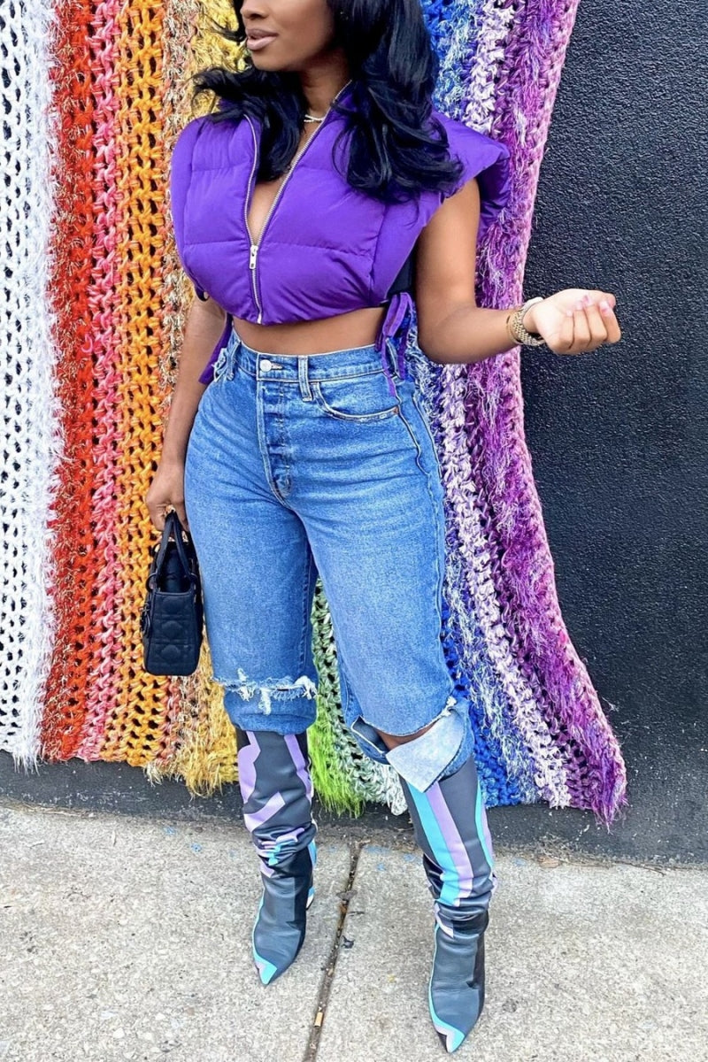 Love Your Personality Cropped Vest - Purple